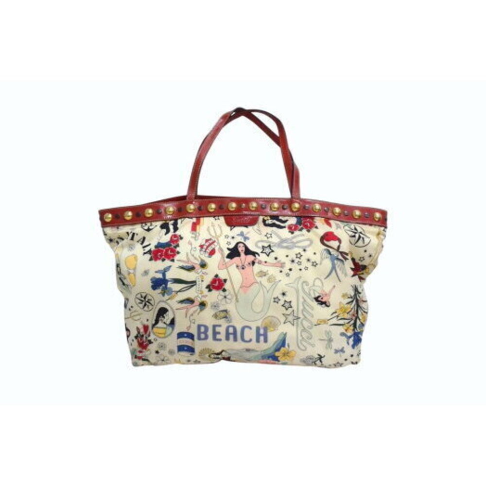 Gucci Beach Shopper Shoulder Bag Tote Nylon Ivory White Red Multicolor